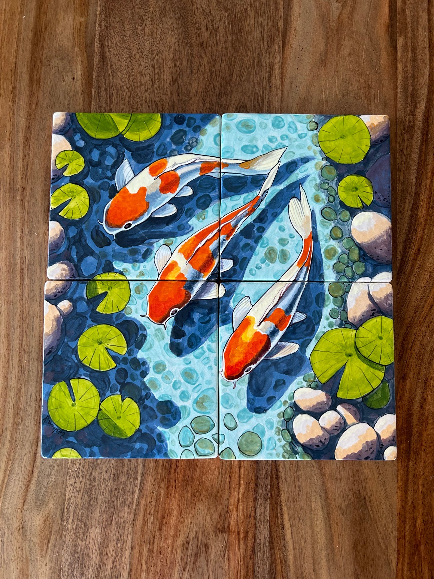 Three Koi Handpainted Tile Set
