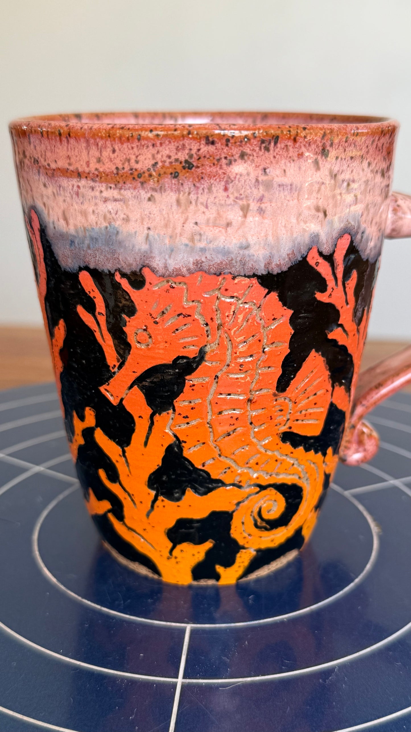 Sgraffito Seahorses and Coral Mug