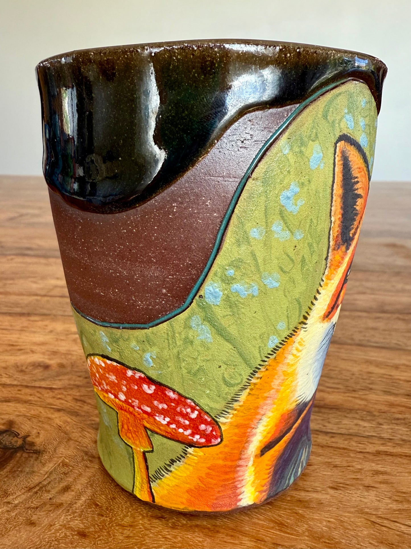 Smiling Fox and Mushrooms Mug