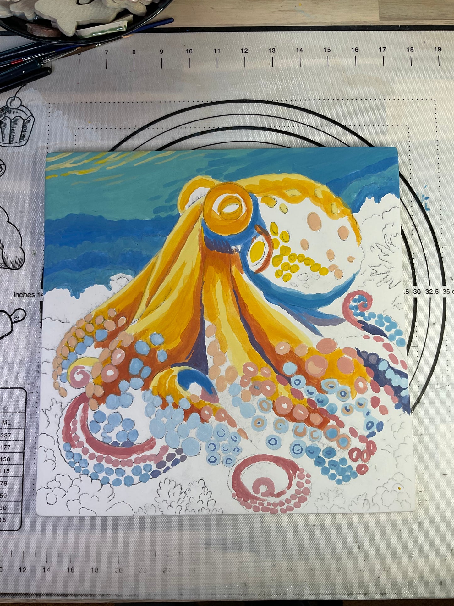 Octopus Garden Handpainted Tile