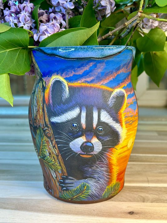 Sunset Raccoon Vase