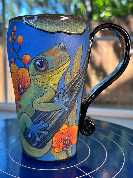Green Gecko and Orchids Mug