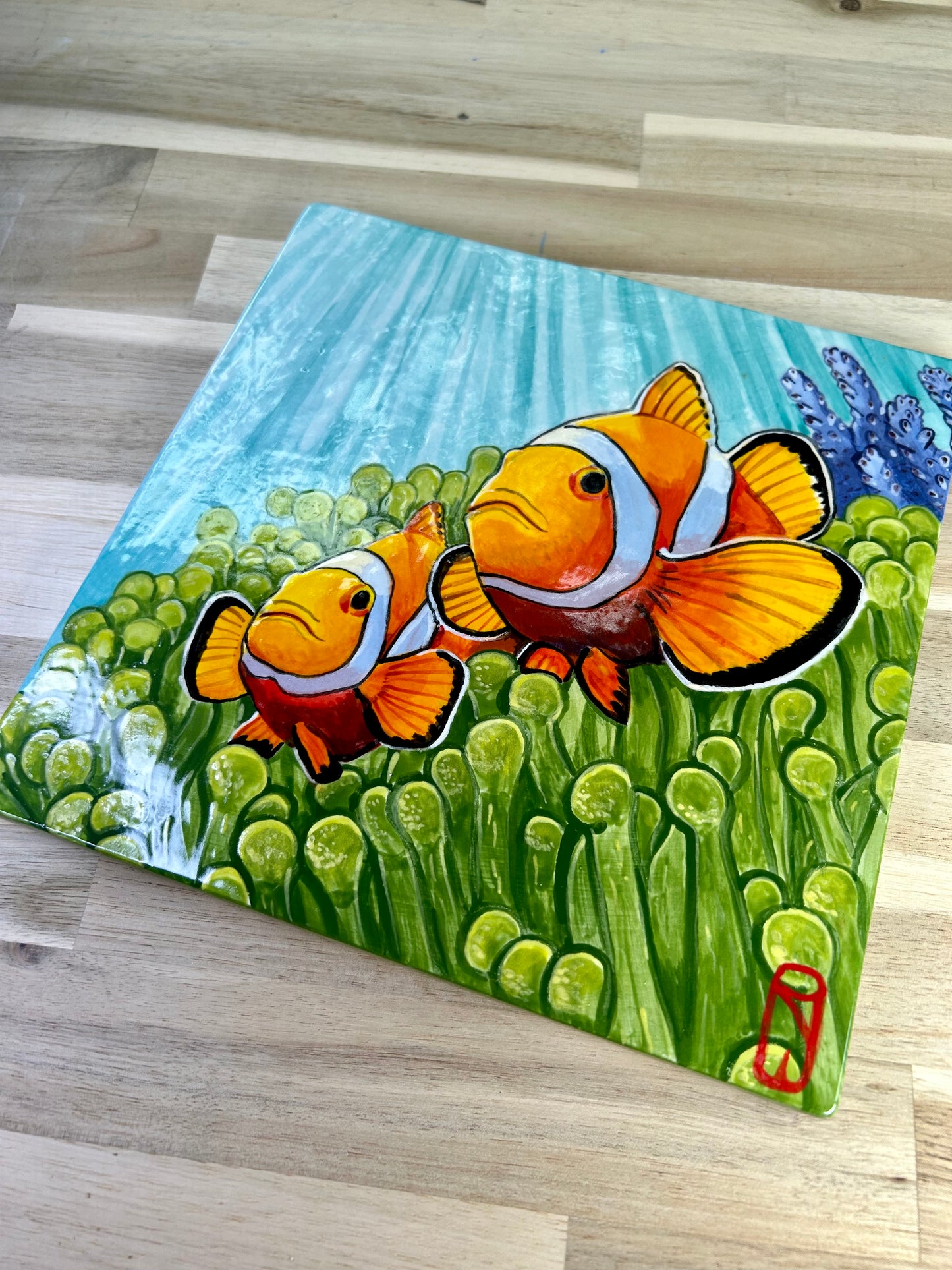 Two Clownfish Handpainted Tile