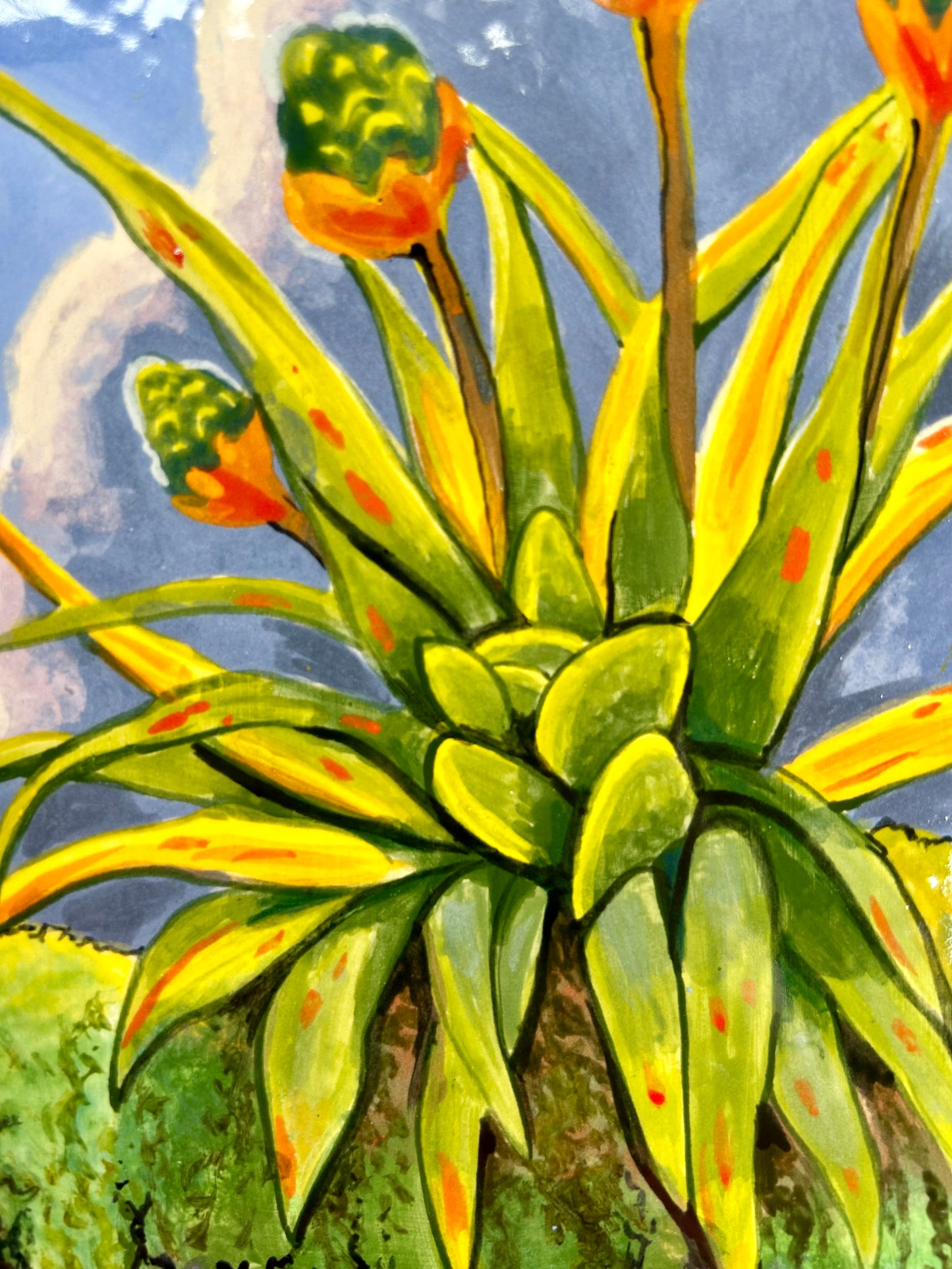 Toucan and Bromeliad on a Mossy Branch Handpainted Tile