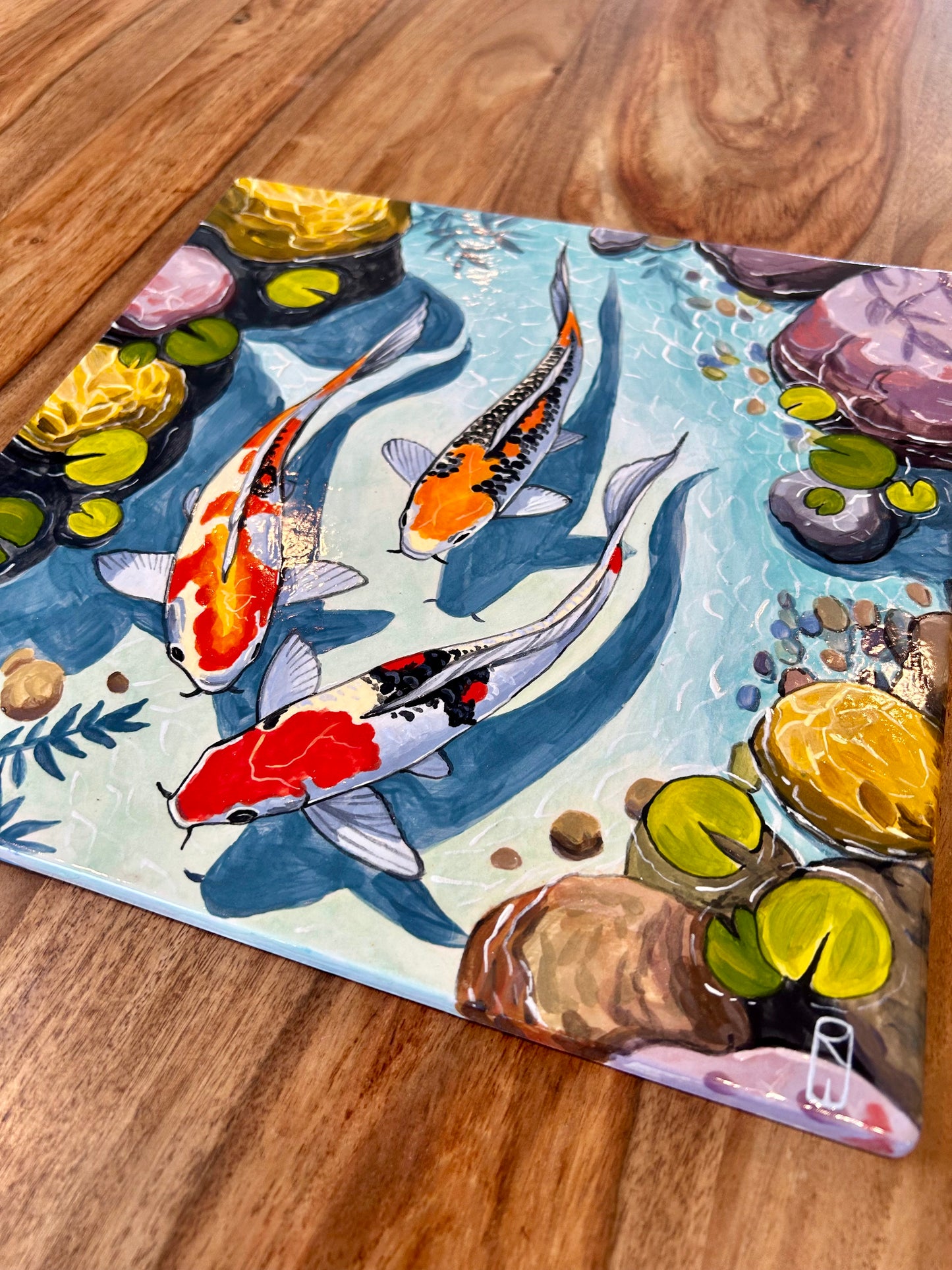 Three Koi, Single Handpainted Tile