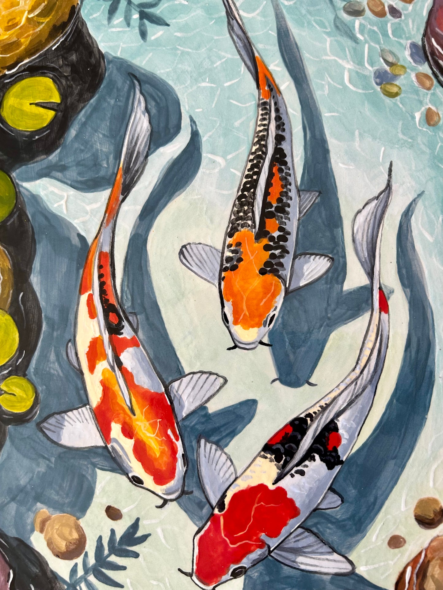 Three Koi, Single Handpainted Tile