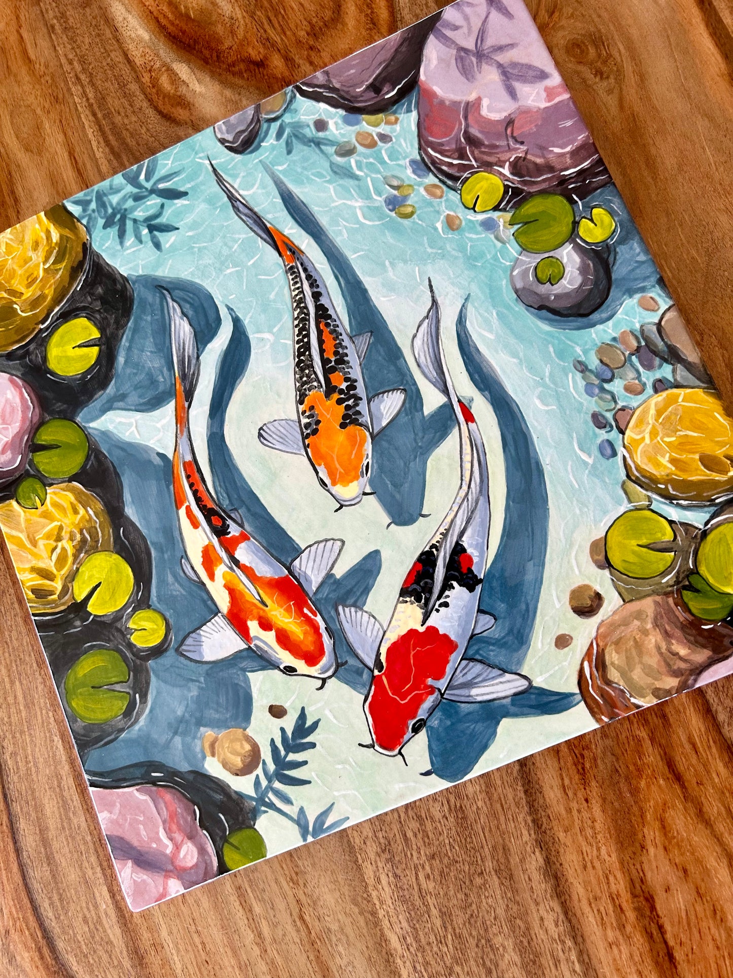 Three Koi, Single Handpainted Tile
