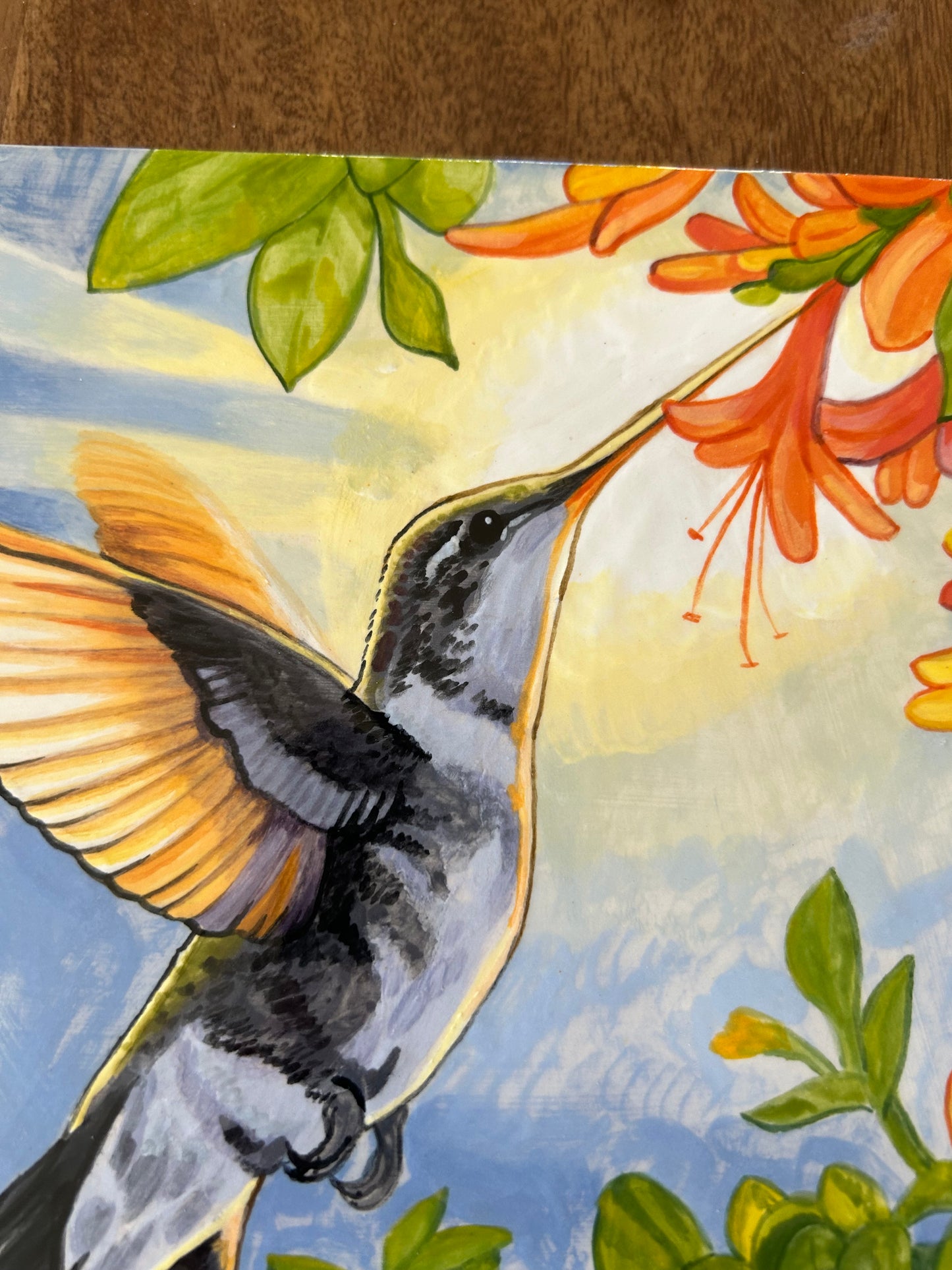 Hummingbird and Honeysuckle Single Handpainted Tile (second)