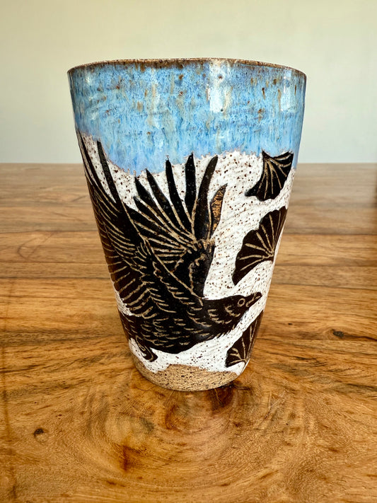 Sgraffito Ravens and Ginko Tumbler