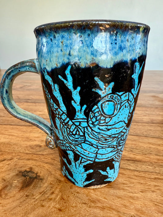 Sgraffito Turtles and Coral Mug