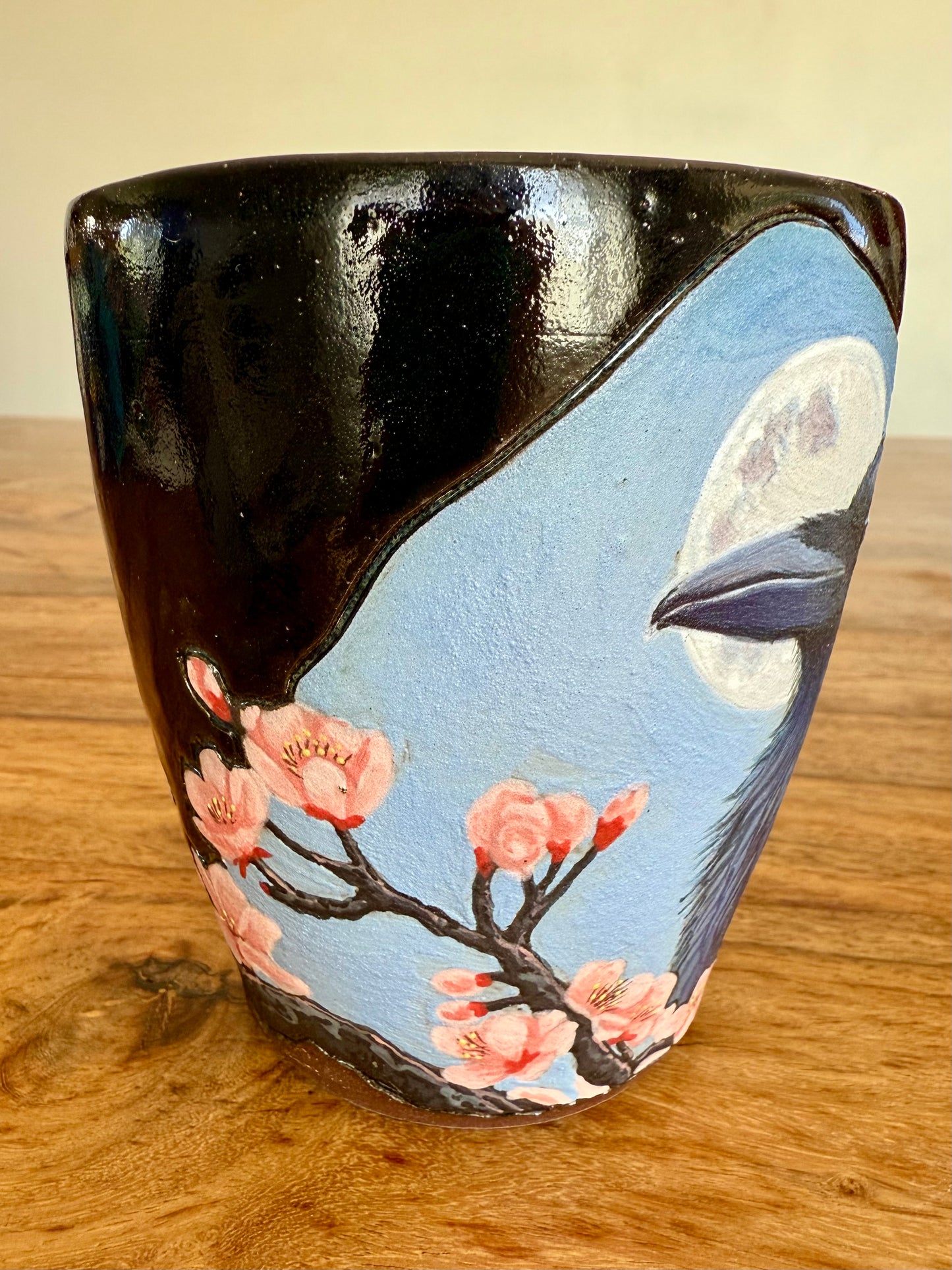Raven and Cherry Blossoms Under a Full Moon Mug