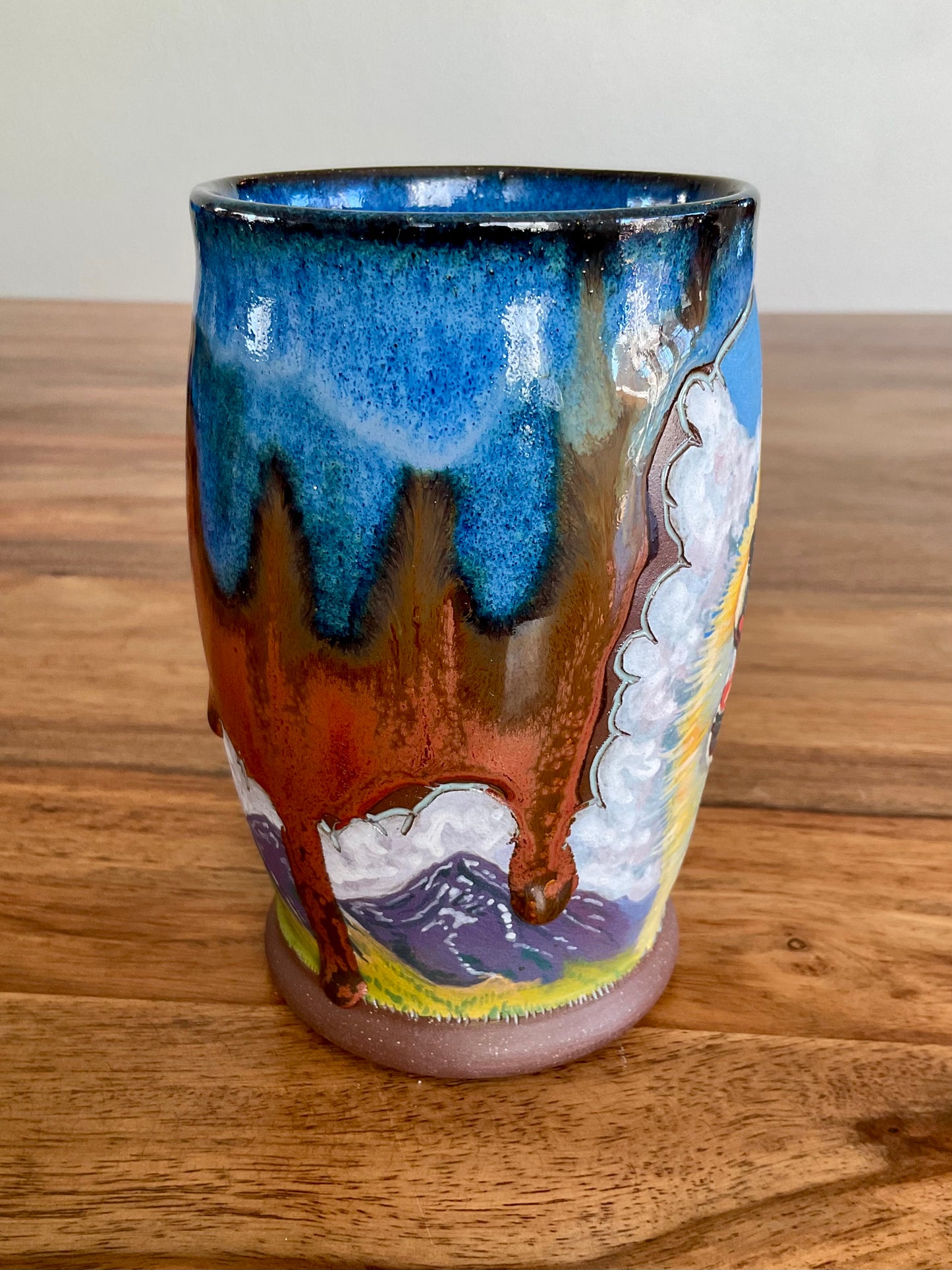 Laughing fox and mountains mug